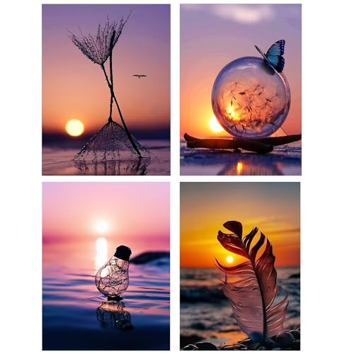 SenaiMy 4er Diamond Painting Diamant Painting Bilder Erwachsene 5D DIY Diamant Malerei Full Drill Set Landschaft Sonnenuntergang für Wohnzimmer Schlafzimmer Wand Dekoration (30 x 40 cm) von SenaiMy