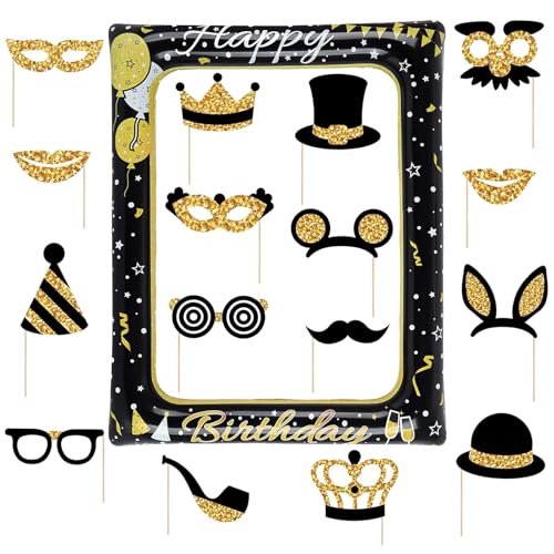 SenaiMy Fotobox Accessoires Aufblasbarer Fotorahmen Foto Accessoires Schwarz Gold Aufblasbar Partyzubehör für Geburtstag Hochzeit Party von SenaiMy
