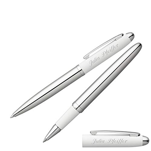 Senator Schreibset Nautic Weiß Kugelschreiber Tintenroller mit Laser-Gravur und Geschenk-Etui von Senator
