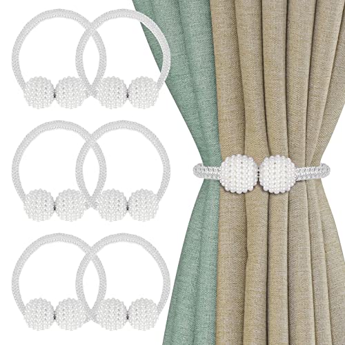 Senbaler 6 Stück Magnetische Vorhang Raffhalter mit Perlen,Vorhanghalter Seil,Duschvorhang Rückhalter,Dekoration für Home Office Hotel (Weiß) von Senbaler