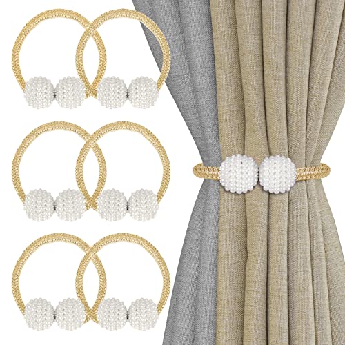 6 Stück Magnetische Vorhang Raffhalter mit Perlen,Vorhanghalter Seil,Duschvorhang Rückhalter,Dekoration für Home Office Hotel (Gold) von Senbaler