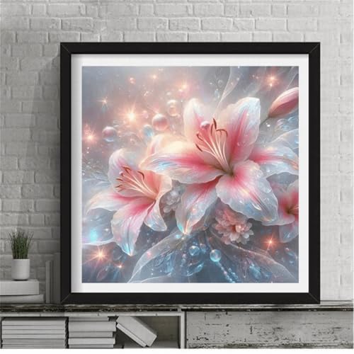 5D Diamant Painting Bilder Erwachsene Blume, Rosa Lilie Diamond Painting Set, DIY Rund Full Drill Diamond Art Kristall Strass Kreuzstich Stickerei Set für Wand Deko 40x40cm 5D Diamant Painting Bilder Erwachsene Blume, Rosa Lilie Diamond Painting Set, DIY Rund Full Drill Diamond Art Kristall Strass Kreuzstich Stickerei Set für Wand Deko 40x40cm von Senbang