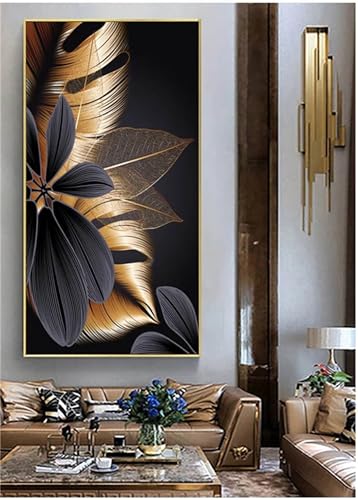 5D Diamond Painting Erwachsene, Goldene Schwarze Blätter Diamant Painting Bilder Groß, DIY Crystal Strass Stickerei Painting Kit für Kinder Anfänger für Home Büro Wall Dekoration Square Drill, 40x80cm 5D Diamond Painting Erwachsene, Goldene Schwarze Blätter Diamant Painting Bilder Groß, DIY Crystal Strass Stickerei Painting Kit für Kinder Anfänger für Home Büro Wall Dekoration Square Drill, 40x80cm von Senbang