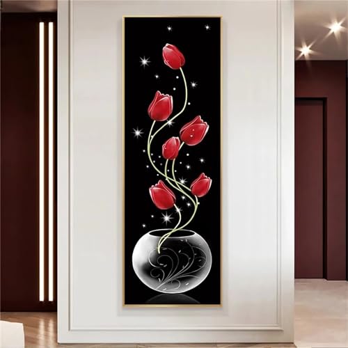 5D Diamond Painting Erwachsene, Rote Tulpenblumen Diamant Painting Bilder Groß, DIY Crystal Strass Stickerei Painting Kit für Kinder Anfänger für Home Büro Wall Dekoration Square Drill, 50x100cm 5D Diamond Painting Erwachsene, Rote Tulpenblumen Diamant Painting Bilder Groß, DIY Crystal Strass Stickerei Painting Kit für Kinder Anfänger für Home Büro Wall Dekoration Square Drill, 50x100cm von Senbang
