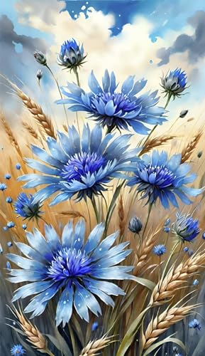 5D Diamond Painting Erwachsene Kits, Blaue Gänseblümchen Blume DIY Diamant Painting Bilder Groß, Full Drill Malen Nach Zahlen Cross Stickerei Malerei Kits für Kinder für Home Wand Décor 50x100cm von Senbang