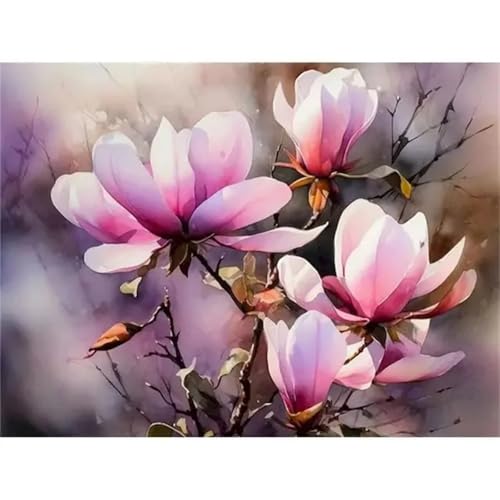 Malen Nach Zahlen Erwachsene Magnolie Lila, DIY Handgemalt Ölgemälde Kit für Anfänger und Erwachsene mit 3 Pinsel und Acrylfarben für Geschenke und Maldekorationen - 60x75cm (Ohne Rahmen) von Senbang