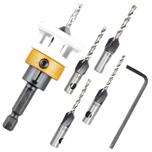 6 Stück Countersunk wood drill bit,Senkbohrer Holz Kegelsenker Bohrer Set,Senker Holzbohrer 1/4" Hex Schaft Aus Hss-M2,bohrer mit senker für Bohrmaschinen,Werkstatt Holzverarbeitung Grundausstattung von Senchinner