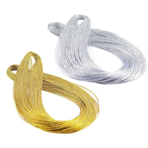 1 mm Schnur, 2 x 100 m Metallic-Saite, Lametta-Faden, nicht dehnbar, zum Aufhängen von Weihnachtsschmuck, Karten, Schmuckherstellung, Schnur (Gold und Silber) von Senda