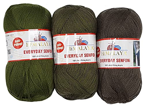 3 x 100 Gramm Himalaya Everyday Senfoni Wolle mehrfarbig als Set, 300 Gramm Strickwolle für 3-farbige Projekte (grün graugrün 71024) von Senfoni