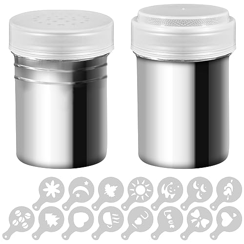 2 Stck Edelstahl Dredges und pulverförmiger Shaker mit 16 Stck Druckformen Schablonen, SENHAI Salz Pfeffer Kaffee Kakao Zimtkraft Kann mit Loch oder feinmaschigem Deckel für das Kochen in der Küche 2 Stck Edelstahl Dredges und pulverförmiger Shaker mit 16 Stck Druckformen Schablonen, SENHAI Salz Pfeffer Kaffee Kakao Zimtkraft Kann mit Loch oder feinmaschigem Deckel für das Kochen in der Küche von Senhai