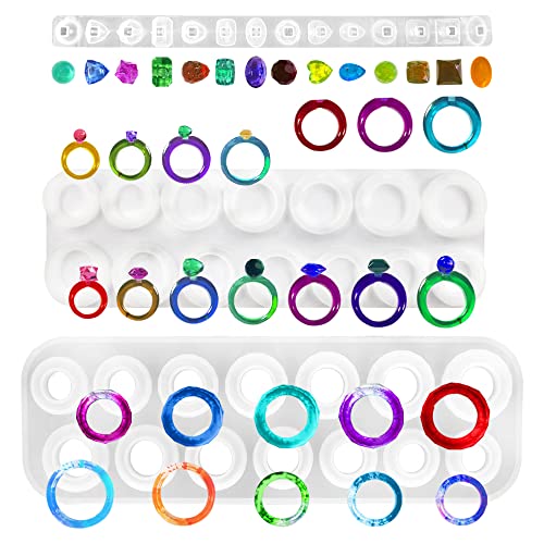 SENHAI 3 Stück Epoxidharz-Ringform, Silikon-Ringformen, Diamant-Schmuckform mit rundem und rautenförmigem Gesicht, verschiedene Größen, Ringschmuck, Harzgussform für Anhänger und Bastelarbeiten SENHAI 3 Stück Epoxidharz-Ringform, Silikon-Ringformen, Diamant-Schmuckform mit rundem und rautenförmigem Gesicht, verschiedene Größen, Ringschmuck, Harzgussform für Anhänger und Bastelarbeiten von Senhai