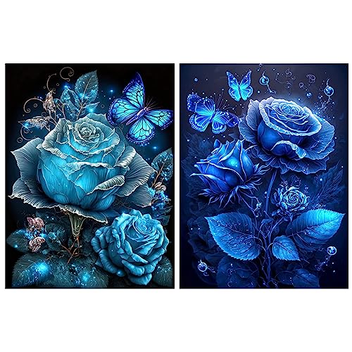 SENHAI 2 Set Diamant-Gemälde-Sets für Erwachsene, blaue Rose, 5D-Diamantkunst-Sets, DIY-Diamant-Gemälde, Handwerk für Zuhause, Wanddekoration, Geschenke (30 x 39,9 cm) von Senhai