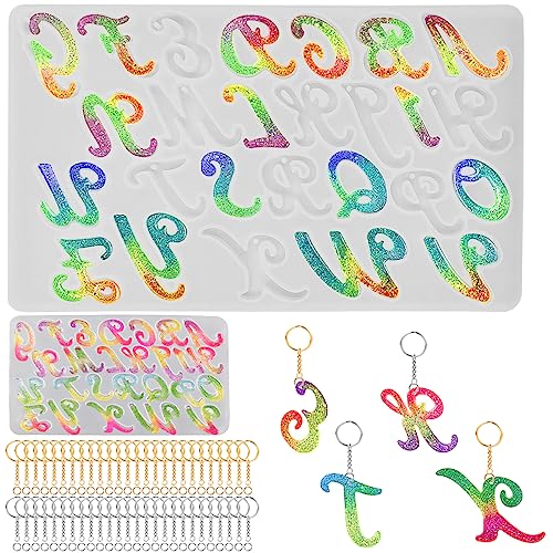 SENHAI Silikon-Alphabet-Harz-Formen-Set, 26 Buchstaben, Epoxidharz-Gussformen mit 52 Schlüsselanhängern für Schlüsselanhänger, Anhänger, Handygriffe, Ornamente von Senhai