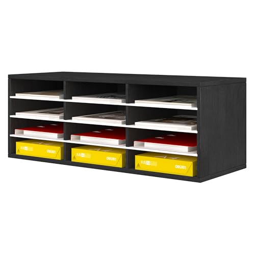 Senhoglb 12 Fächer Schreibtisch Ablagefächer Holz, Aktenablage A4 stapelbar,Schreibtisch Organizer, Büro Ablagefächer, Halten Sie Ihren Desktop Sauber, Schwarz von Senhoglb