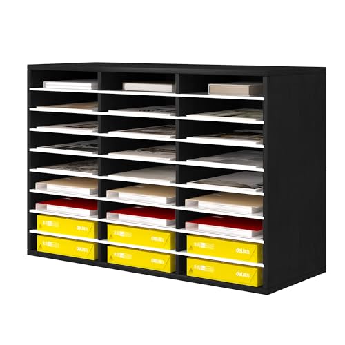 Senhoglb 27 Fächer Schreibtisch Ablagefächer Holz, Aktenablage A4 stapelbar,Schreibtisch Organizer, Büro Ablagefächer, Halten Sie Ihren Desktop Sauber, Schwarz&Weiß von Senhoglb