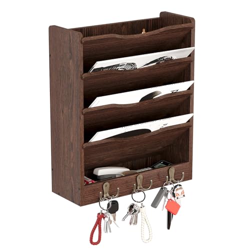 Senhoglb Zeitungshalter Wand, Hängeregister Stehsammler Holz mit 6 Haken, 5-stufiger zeitungsständer wand Prospekthalter A4 für das Home Office, Briefablage Braun Senhoglb Zeitungshalter Wand, Hängeregister Stehsammler Holz mit 6 Haken, 5-stufiger zeitungsständer wand Prospekthalter A4 für das Home Office, Briefablage Braun von Senhoglb