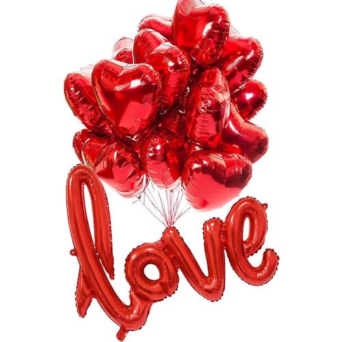 30 Stück Herz Folienballons Rot, 1 Stück LOVE Folienballons, Valentinstag Luftballons, Herz Helium Folienballons Rot, Valentinstag Ballons Deko Herzluftballons von Senidea
