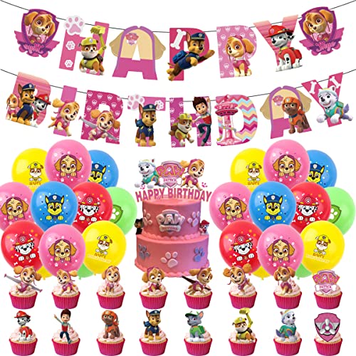 Karikatur Hund Geburtstag Deko Mädchen Kinder, Kindergeburtstag Party Dekoration, Luftballons Kuchendeko Cupcake Topper von Senidea