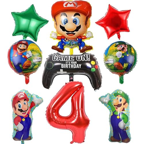 Super Mario Helium Luftballons Geburtstag 4 Jahre Mario Ballons Mario Geburtstagsdeko 4 Mario Geburtstag Deko 4 Jahre Mario Folienballons Mario Kindergeburtstag Deko von Senidea