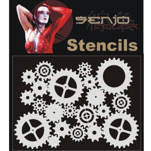 Airbrush Schablone Zahnräder Steampunk ca. DIN A5 Senjo Color Airbrush Stencils Polyester von Senjo Color