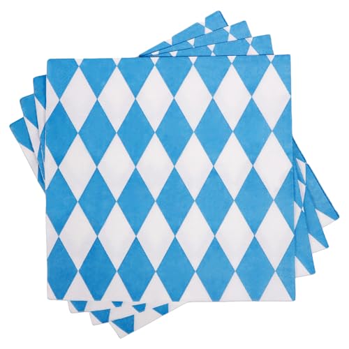 60 Oktoberfest Servietten, Oktoberfest Deko, Bayrisch Blau, Servietten Blau Weiß, Saugstark und praktisch verpackt (2-lagig, 33x33cm) von Senken