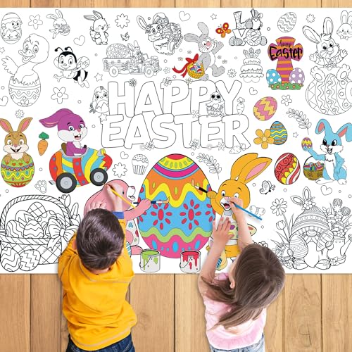 Ausmaltischdecke Kinder,Tischdecke Hase Ei Ostern Basteln Kinder,Osterhase Deko,Maltischdecke für Kinder,Riesige DIY Papier-Tischdecke,Osternbasteln Kinder von Senken