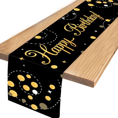 Tischläufer Geburtstag Deko-Tischdecke Tischdeko Geburtstag,Geburtstagsdeko,Happy Birthday ,für Mann Kinder Mädchen Jungen Geburtstag Party Dekoration 180 x 35cm(Schwarz Gold) von Senken