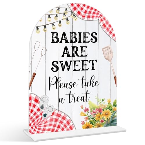 Babies Are Sweet Please Take a Treat Schild – BBQ-Babyparty-Schild, 1 Packung Bogen Acrylschild mit Ständer, Geschlechtsoffenbarung, Party-Tischdekoration, Hinterhof-Babyparty-Zubehör (SE36) von Senkiiv