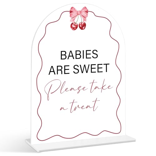 Babies Are Sweet Please Take a Treat Schild – Kirsch-Babyparty-Schild, Acrylschild mit Ständer, Geschlechtsoffenbarung, Party-Tischdekoration, Kirsch-Babyparty-Zubehör (SP36) von Senkiiv