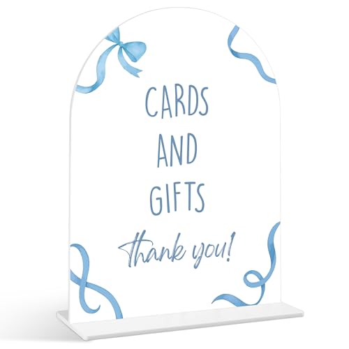 Cards and Gifts Schild SP09 "Baby Shower", blaue Schleife, Acrylschild mit Ständer, Geschlechtsoffenbarung, Party-Tischdekoration, blaues Babyparty-Zubehör (SP09) von Senkiiv