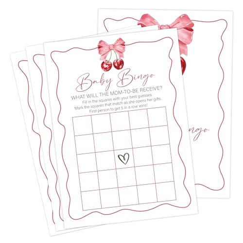 Cherry Baby Shower Spiele, Cherry Baby Bingo Spiel für 30 Gäste mit Spielkarten, Gender Reveal, Baby Shower Supplies & Dekorationen (DV35) von Senkiiv