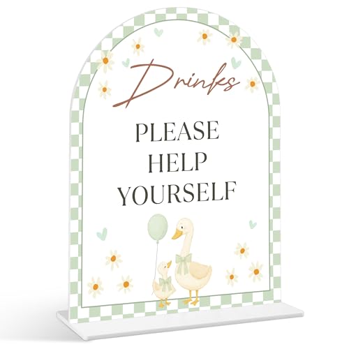 "Drinks Please Help Yourself"-Schild – Goose Baby Shower Schild, 1 Packung Bogen Acrylschild mit Ständer, Geschlechtsoffenbarung, Party-Tischdekoration, Little Goose Baby Shower Supplies (SP17) von Senkiiv