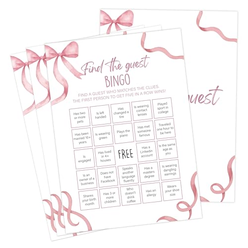 Pink Bow Babyparty-Spiele, Pink Find The Guest Bingo-Spiel für 30 Gäste mit Spielkarten, Gender Reveal, Baby Shower Supplies & Dekorationen (DV04) von Senkiiv