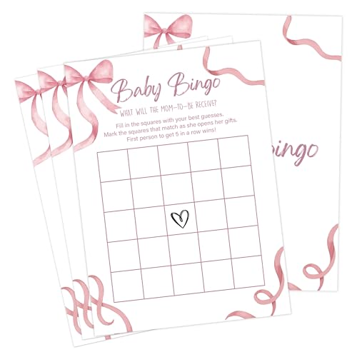 Pink Bow Babyparty-Spiele, rosa Baby-Bingo-Spiel für 30 Gäste mit Spielkarten, Gender Reveal, Babyparty-Zubehör & Dekorationen (DV05) von Senkiiv