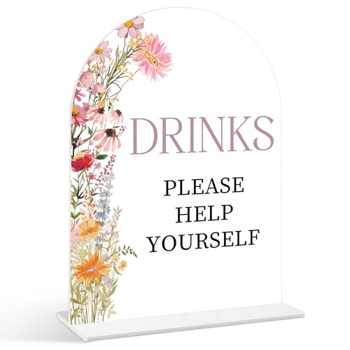 Schild mit Aufschrift "Drinks Please Help Yourself", Wildblumen-Babyparty-Schild, 1 Packung Bogen Acrylschild mit Ständer, Geschlechtsoffenbarung, Party-Tischdekoration, Blumen-Babyparty-Zubehör (SE45 Schild mit Aufschrift "Drinks Please Help Yourself", Wildblumen-Babyparty-Schild, 1 Packung Bogen Acrylschild mit Ständer, Geschlechtsoffenbarung, Party-Tischdekoration, Blumen-Babyparty-Zubehör (SE45 von Senkiiv