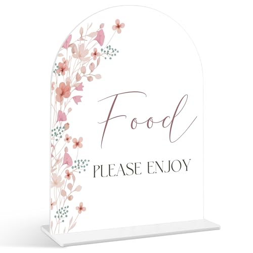 Schild mit Aufschrift "Food Please Enjoy – Wildflower Baby Shower", Acrylschild mit Ständer, Geschlechtsoffenbarung, Party-Tischdekoration, Blumen-Babyparty-Zubehör (SP32) von Senkiiv