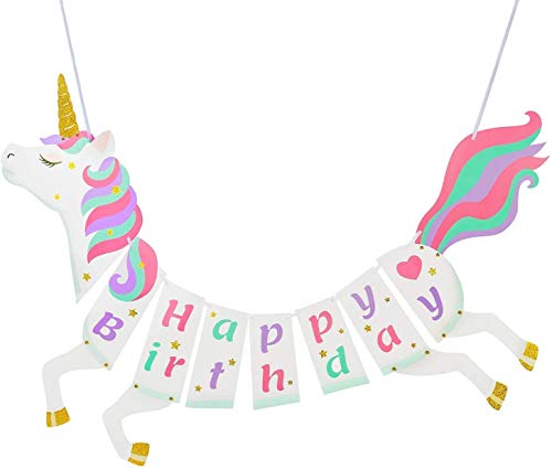 Einhorn Happy Birthday Banner, Stück Einhorn Party Geburtstagsdeko,Kinder Geburtstag Girlande Wimpelkette Unicorn Themed Partydeko Garland Foto Requisite (Pink) von Senmil