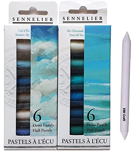 Sennelier Pastellkreide, trocken 12 halbe Pastellkreide – Das Meer und der Himmel + Papierwischer EMI Craft von Sennelier