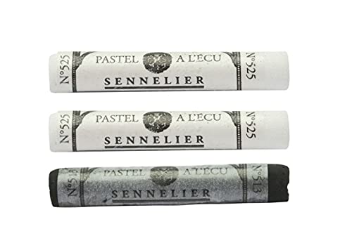 Sennelier Pastellkreide, trocken mit Ecu Nr. 525, Weiß, 2 Stück und Nr. 513, Elfenbeinschwarz, 1 Stück, 3 Stück von Sennelier