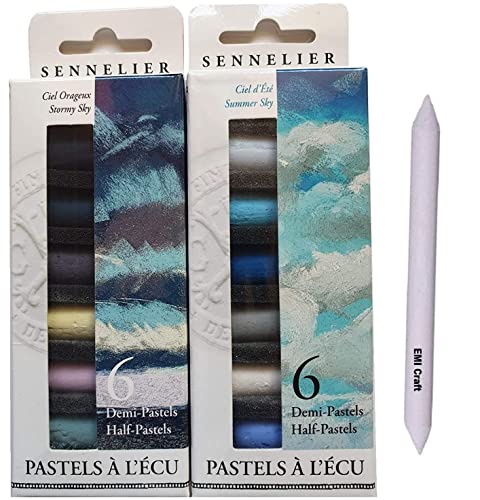 Sennelier Pastellkreide-Set, 12 Halbpastellkreide, Pastellkreide mit ECU – Landschaft 2 + 1 Estomme von Sennelier