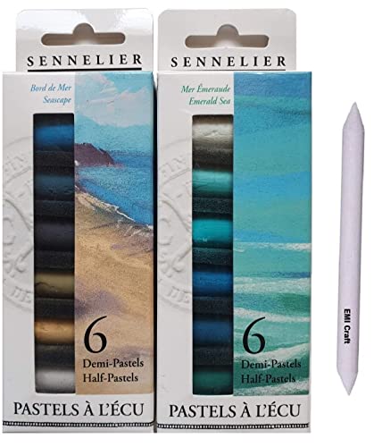 Sennelier-Set mit 12 trockenen Pastellen, halben Pastellen. weiche Pastellfarben pastels à l'écu - BORD DE MER + 1 Papierwischer EMI craft von Sennelier