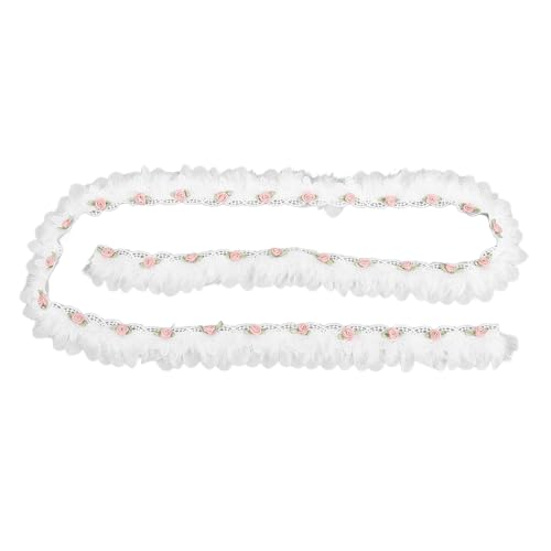 Weiße Spitzenband rosa florale Plüsch Perlenverkleidung 3D Blume Stickerei Stoff Bastelversorgung Kleidungszubehör 5,5 cm von Senrusa