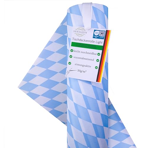 Sensalux Light Tischdeckenrolle, Oeko-TEX ® 100 - Made in Germany - 25m lang, 1,10m x 25m, Bayern - blau/weiß, stoffähnliches Vlies, ideal für Jede Party, Vereinsfeier, Geburtstagsfeier von Sensalux
