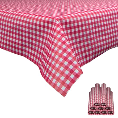 Sensalux Tischdecke, abwaschbar, Vorteilspack, 10 Stück, 1,18m x 2,5m, Karomuster, Weiß-Rot von Sensalux