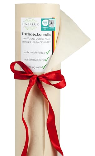 Sensalux Tischdeckenrolle, Oeko-TEX® 100, abwaschbar, 10m lang (Farbe + Größe wählbar), Creme, 1m x 10m, Tischtuch, Meterware, Tischwäsche, stoffähnliches Vlies, für Party, Catering, Vereinsfeier von Sensalux