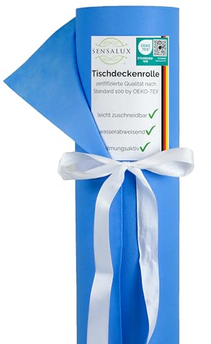 Sensalux Tischdeckenrolle, Standard 100 by Oeko-TEX, abwaschbar, 1,18m x 10m, Tischtuch, Tischwäsche, stoffähnliches Vlies, Hellblau von Sensalux