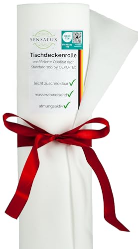 Sensalux Tischdeckenrolle, wasserabweisend, 80g/m², bis zu 45% Recyclat, Vlies-Tischwäsche, wiederverwendbar, 0,79m x 10m, Weiß von Sensalux