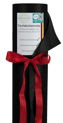 Sensalux Tischdeckenrolle, wasserabweisend, 80g/m², bis zu 45% Recyclat, Vlies-Tischwäsche, wiederverwendbar, 1,49m x 25m, Schwarz von Sensalux