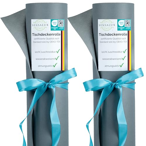 Sensalux Tischdeckenrollen-Set, 2 Stück, stoffähnliches Vlies, Event, Geburtstagsfeier, 1,18m x 40m Grau von Sensalux