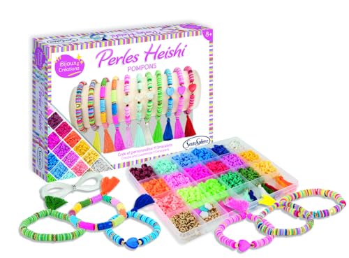Sentosphère Heishi Pompons Perlen - Kreativset für Kinder ab 8 Jahren - Kreieren Sie Armbänder mit über 1400 Perlen und 10 Pompons - 80001 von Sentosphere
